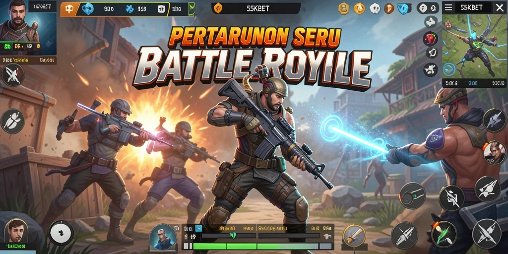 Tangkapan layar menampilkan aksi seru gameplay Battle Royale di 55KBET.