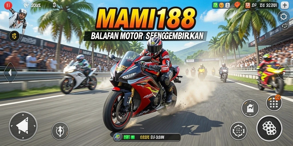 Gameplay MAMI188 menampilkan balapan motor yang intens dan mendebarkan.