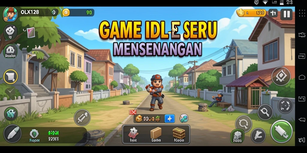 Screenshot menunjukkan tampilan gameplay seru dan mekanisme Idle OLX128.