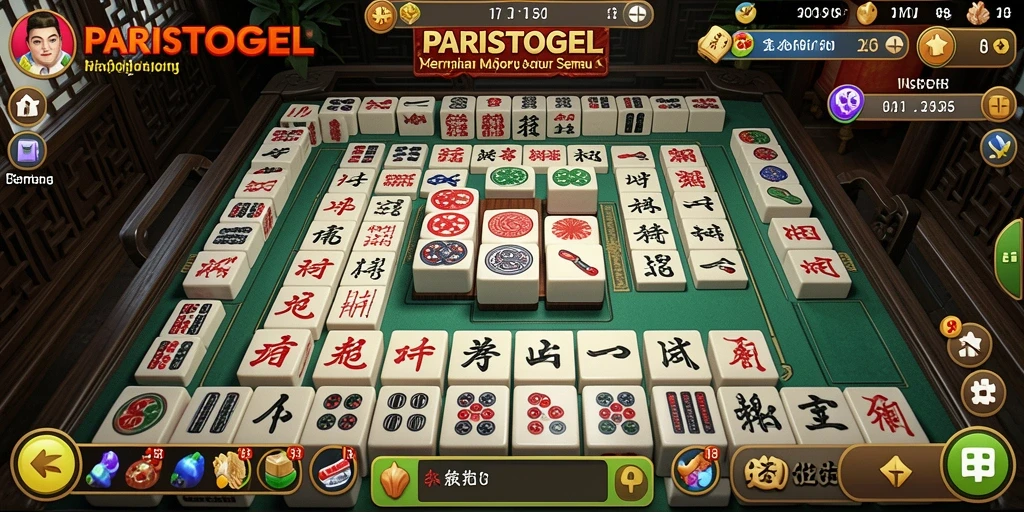 Tampilan gameplay yang seru dalam PARISTOGEL, penuh strategi Mahjong.
