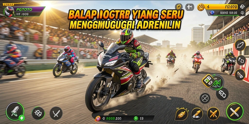 Screenshot gameplay PGTOTO menampilkan aksi balap motor yang mendebarkan.