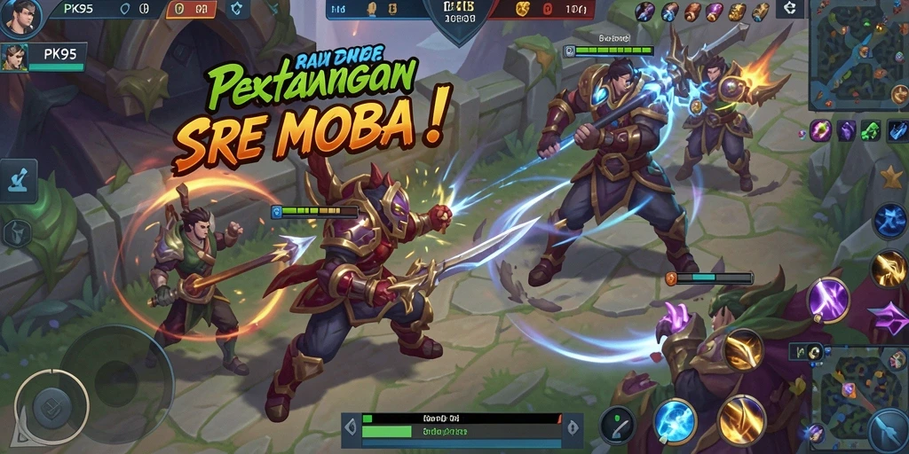 Tampilan gameplay seru dalam PK95 yang menunjukkan pertarungan antar hero.