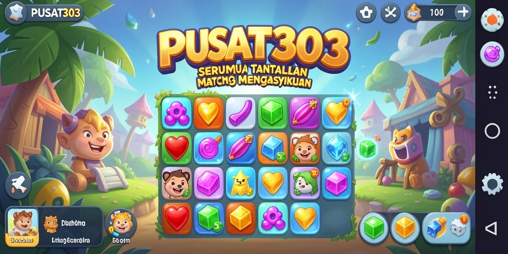 Tangkapan layar PUSAT303 menunjukkan keseruan gameplay Match-3 yang penuh warna.