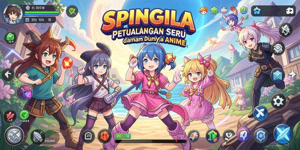 Tampilan gameplay SPINGILA yang penuh warna dan karakter menarik.