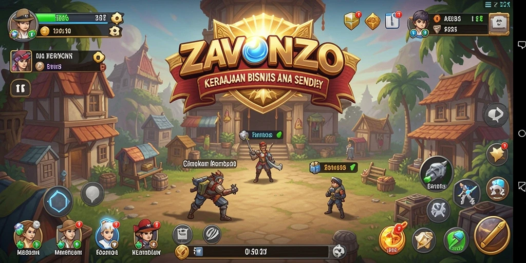 Screenshot gameplay ZAVONZO menampilkan pengelolaan bisnis yang menarik.